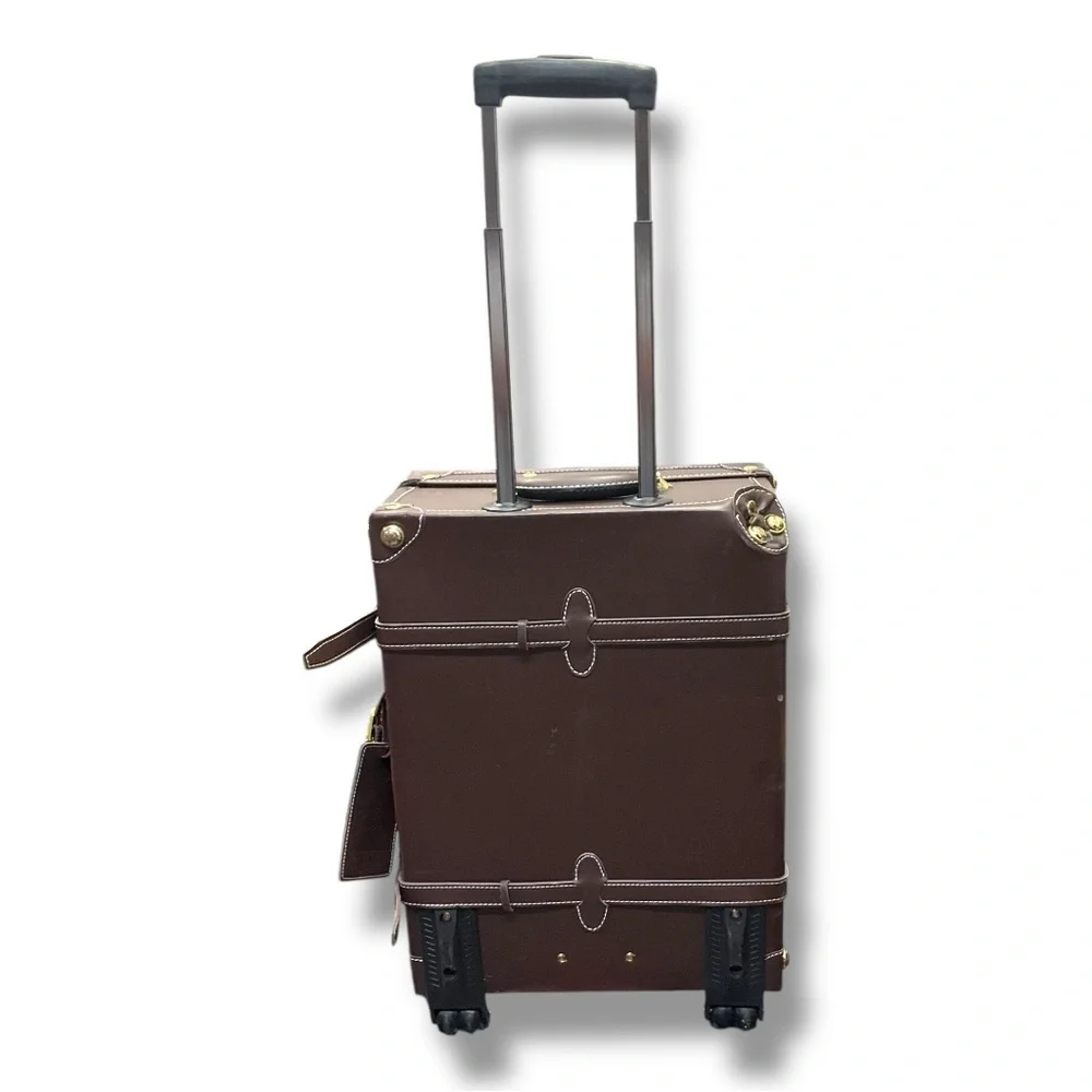🧳 Vintage-Inspired‎ Faux Leather Trunk Suitcase w/ Wheels & Gold Hardware